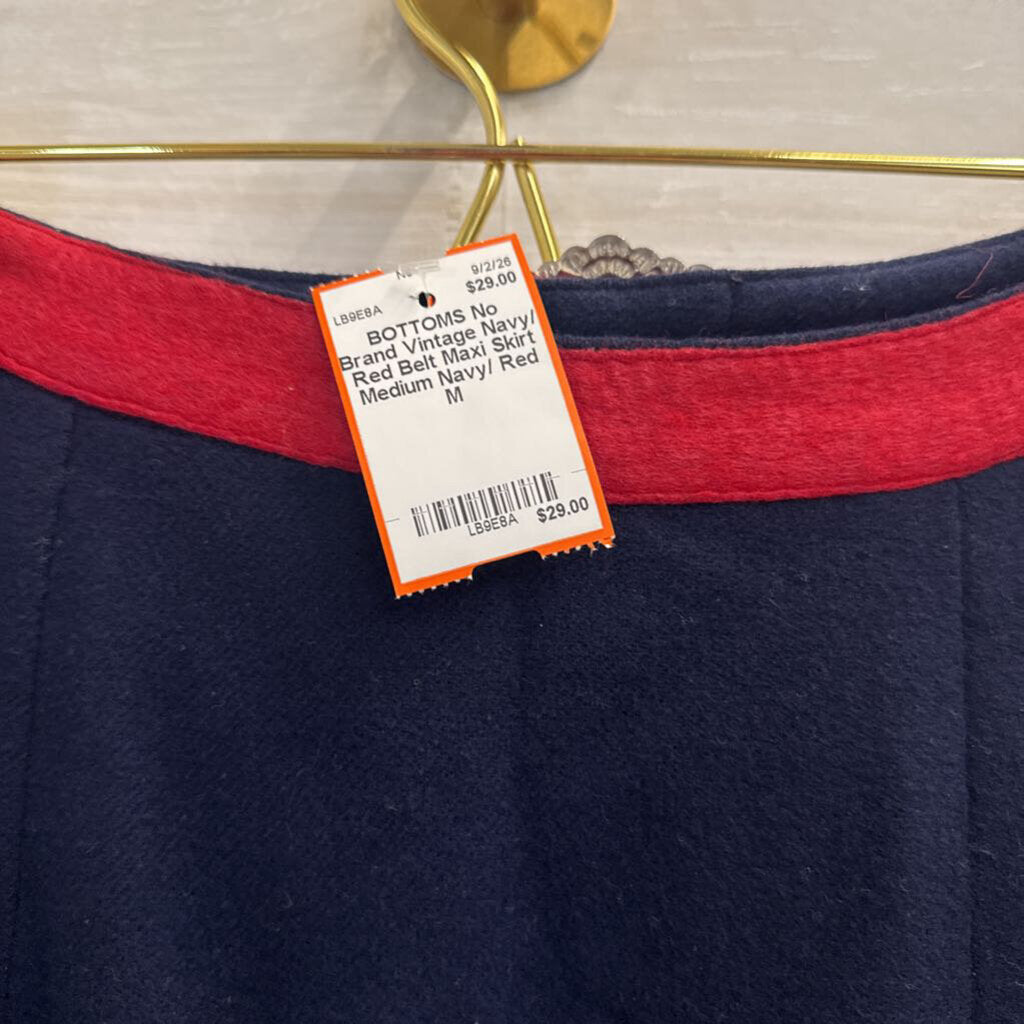 Vintage Navy/ Red Belt Maxi Skirt Medium