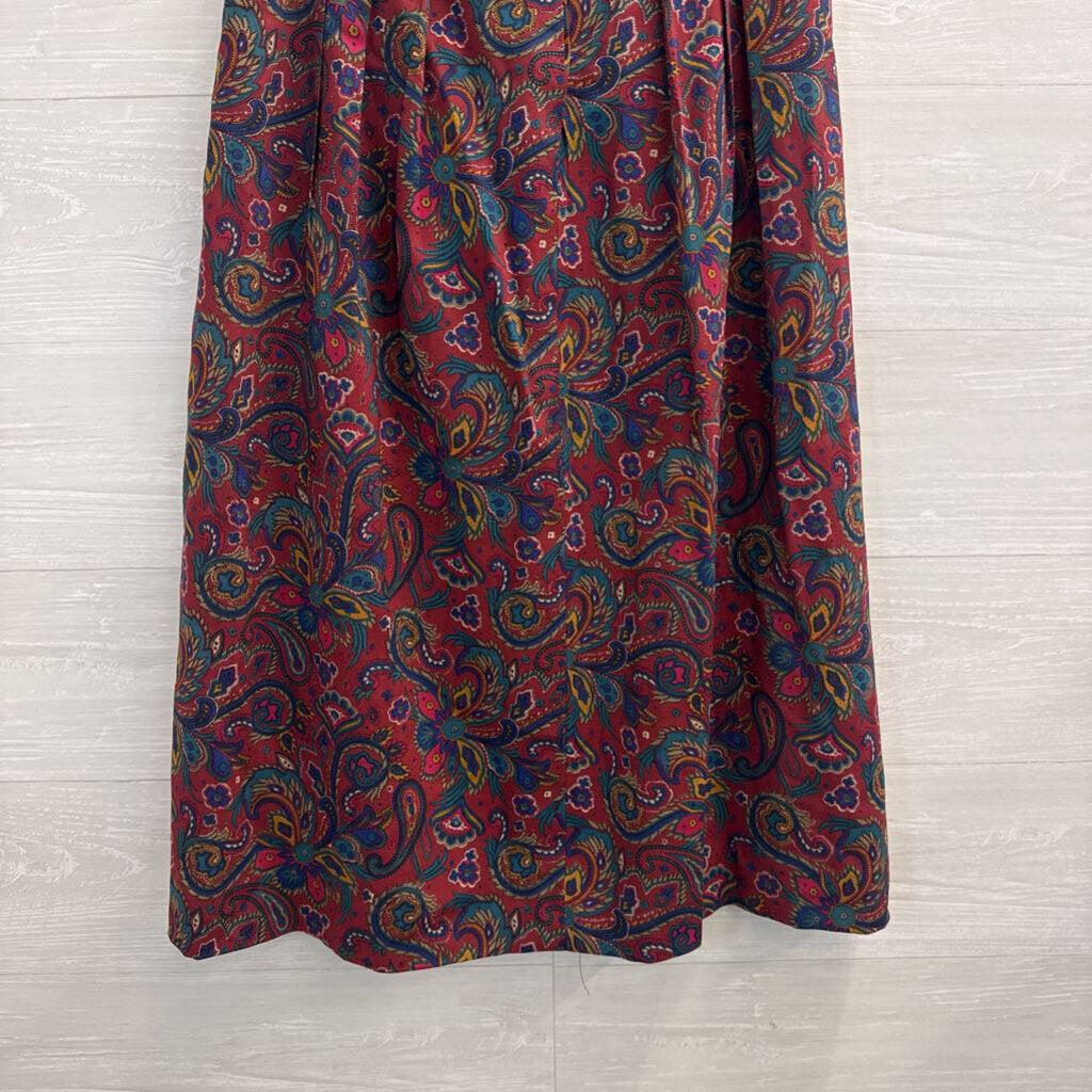 Vintage Glenisla Red/ Multi Print Wool Midi Skirt 10