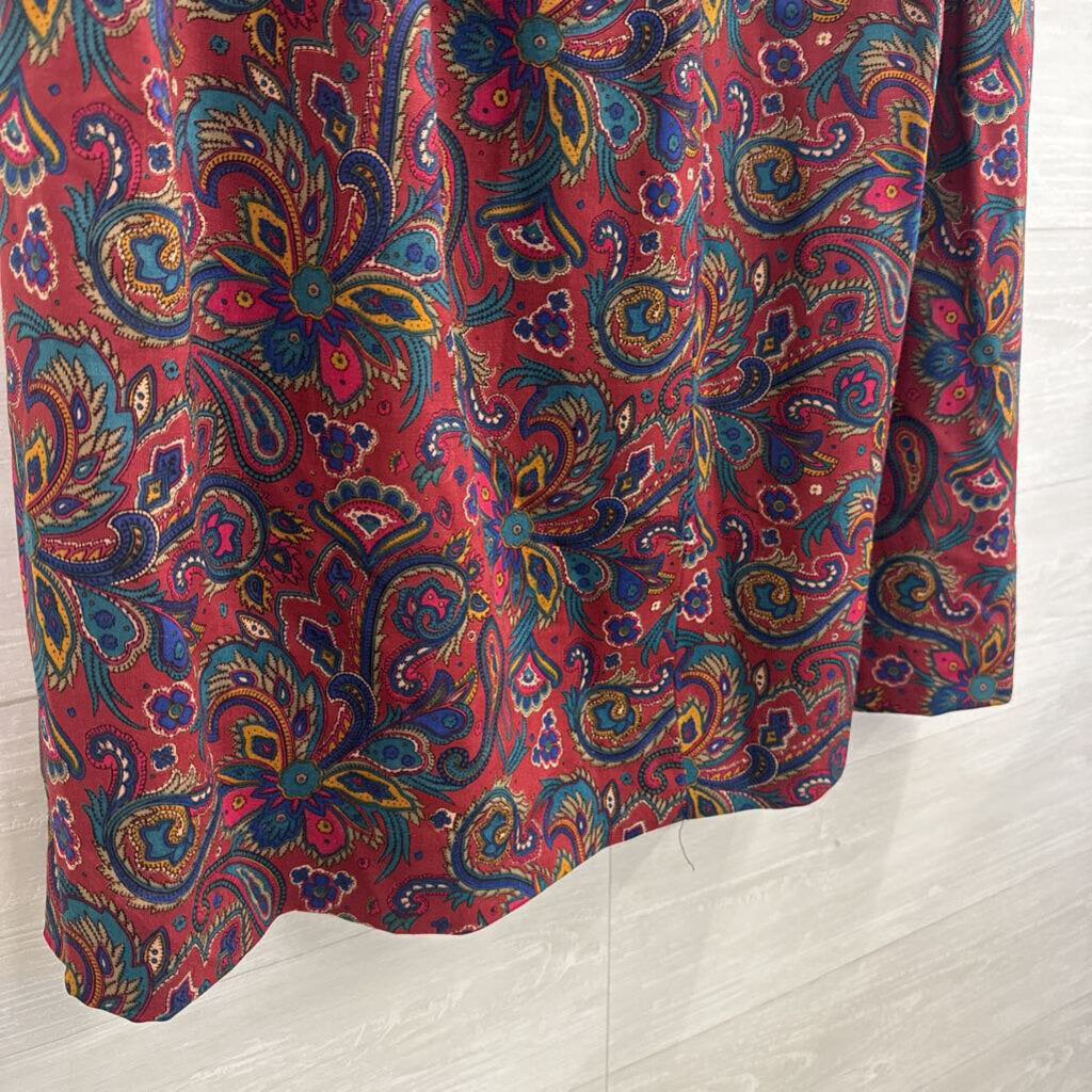 Vintage Glenisla Red/ Multi Print Wool Midi Skirt 10
