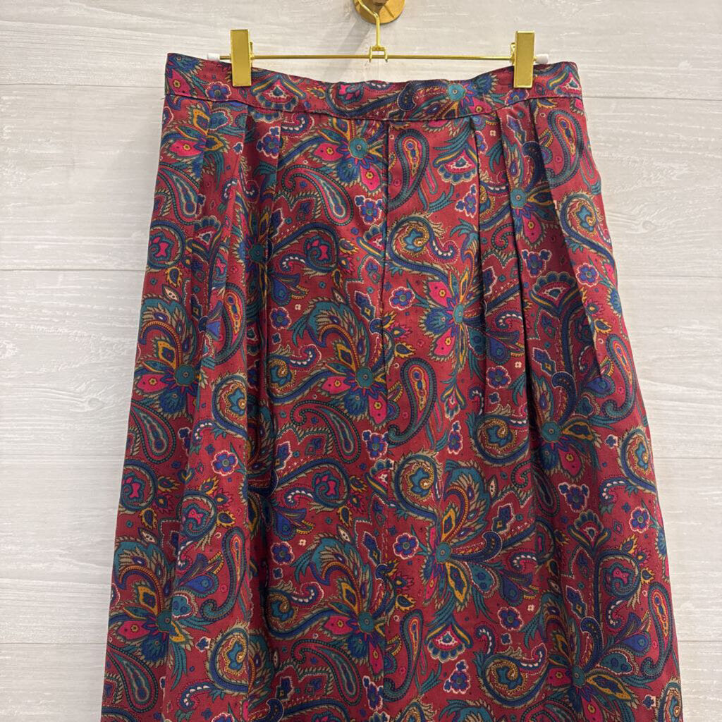 Vintage Glenisla Red/ Multi Print Wool Midi Skirt 10