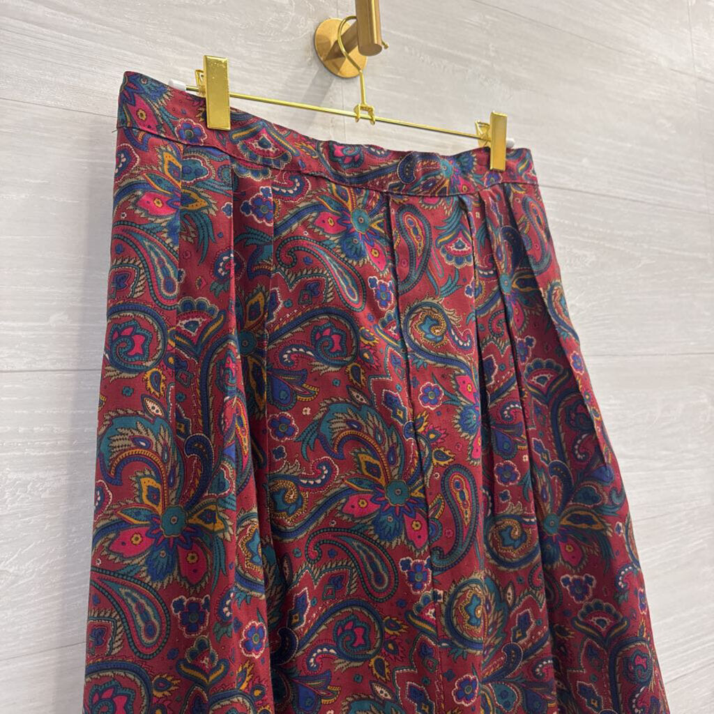 Vintage Glenisla Red/ Multi Print Wool Midi Skirt 10