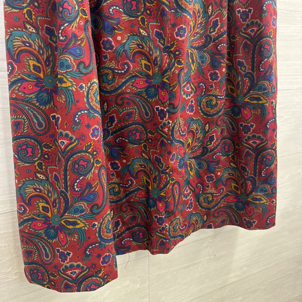 Vintage Glenisla Red/ Multi Print Wool Midi Skirt 10