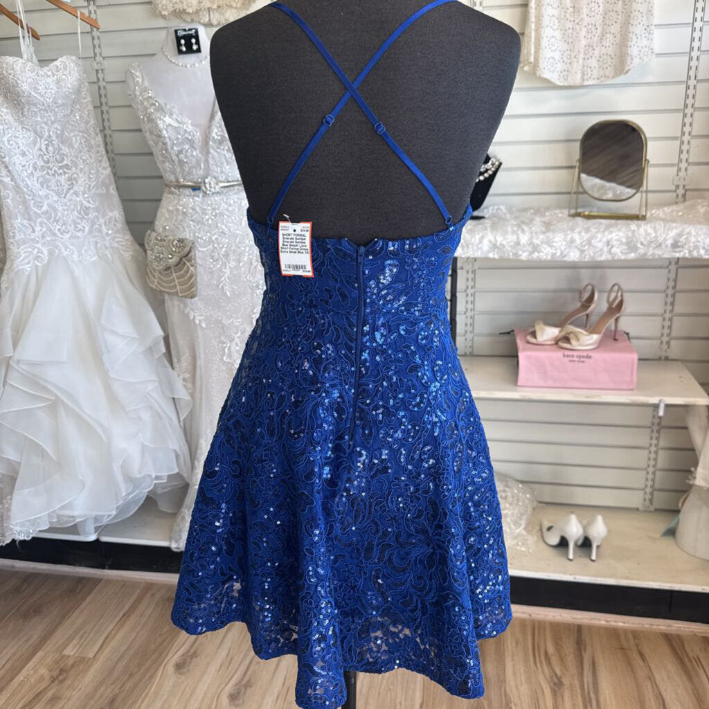 Emerald Sundae Blue Sequin Lace Short Formal Dress Extra Small