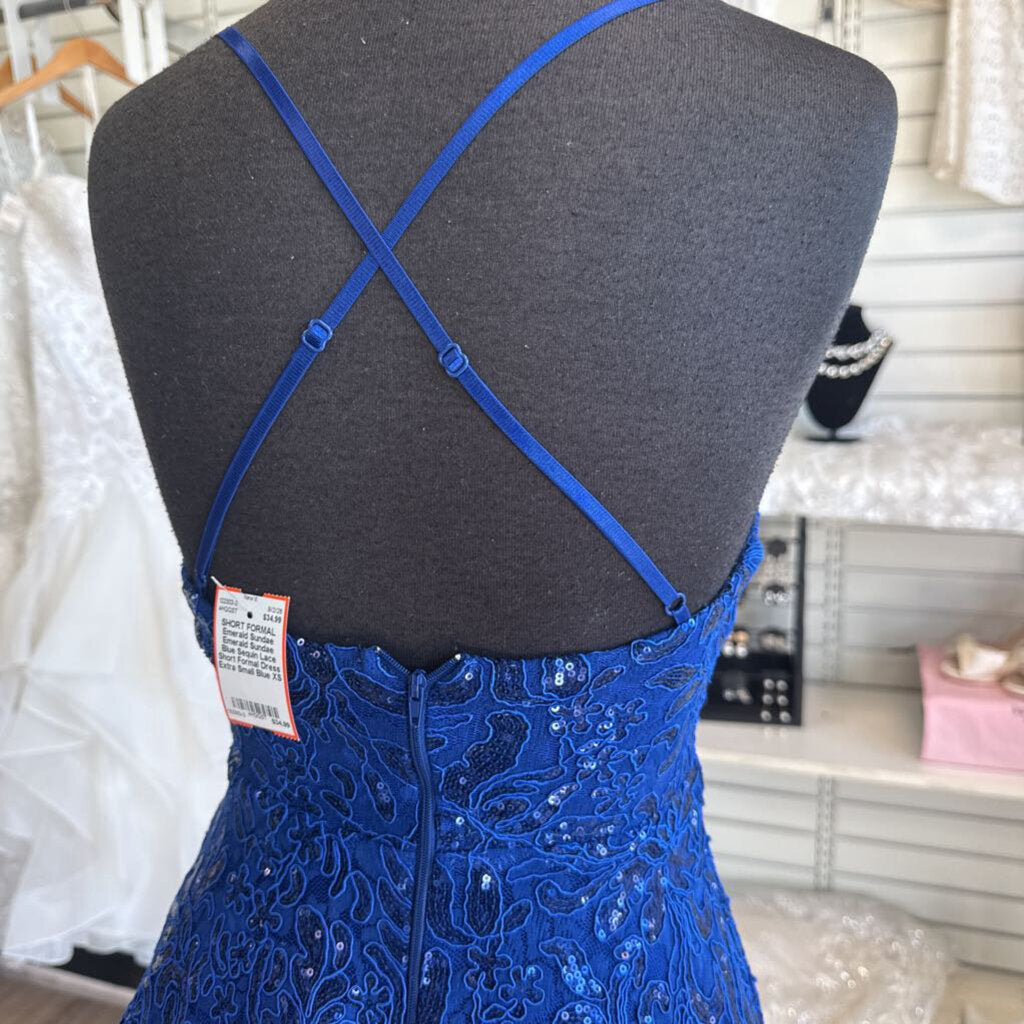 Emerald Sundae Blue Sequin Lace Short Formal Dress Extra Small