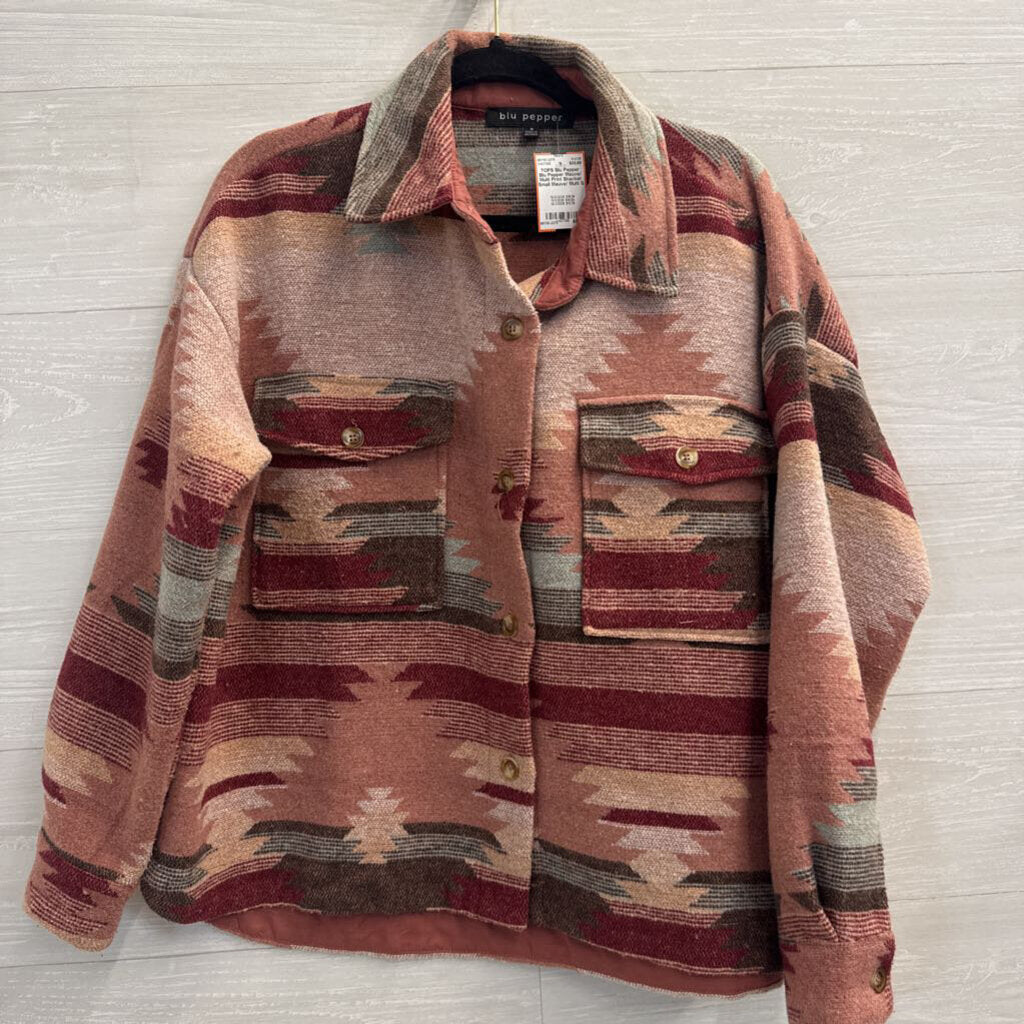 Blu Pepper Mauve/ Multi Print Shacket Small