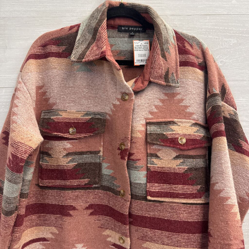 Blu Pepper Mauve/ Multi Print Shacket Small