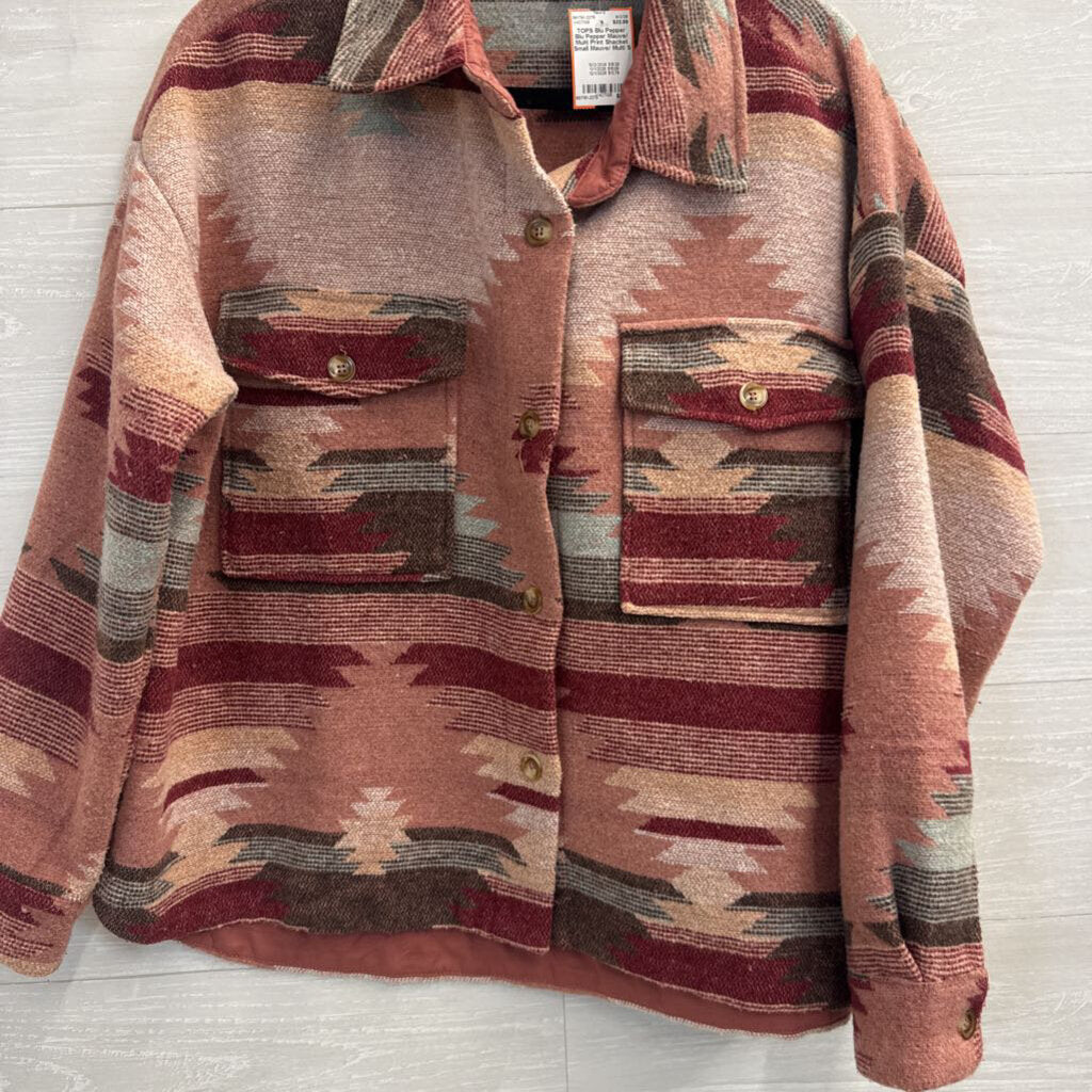 Blu Pepper Mauve/ Multi Print Shacket Small