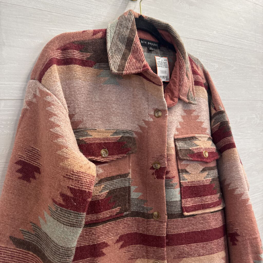 Blu Pepper Mauve/ Multi Print Shacket Small