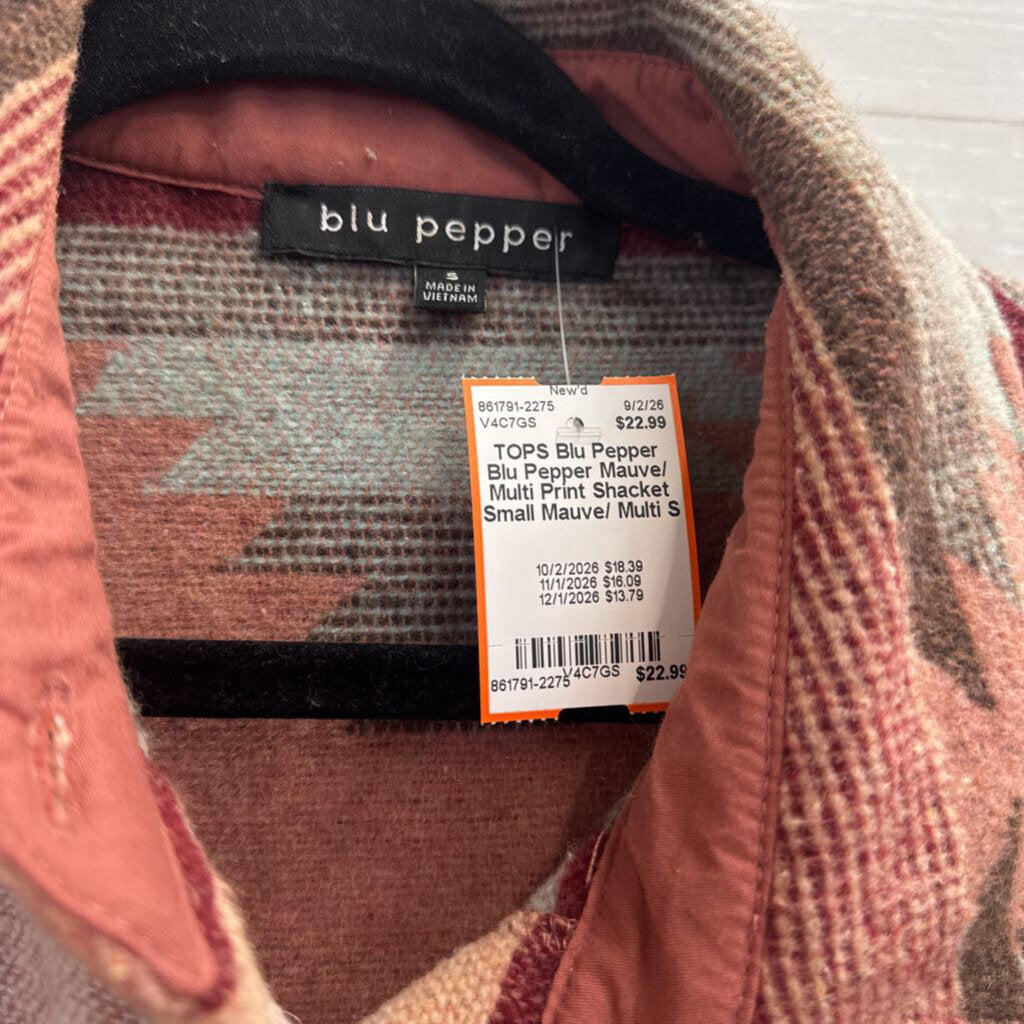 Blu Pepper Mauve/ Multi Print Shacket Small
