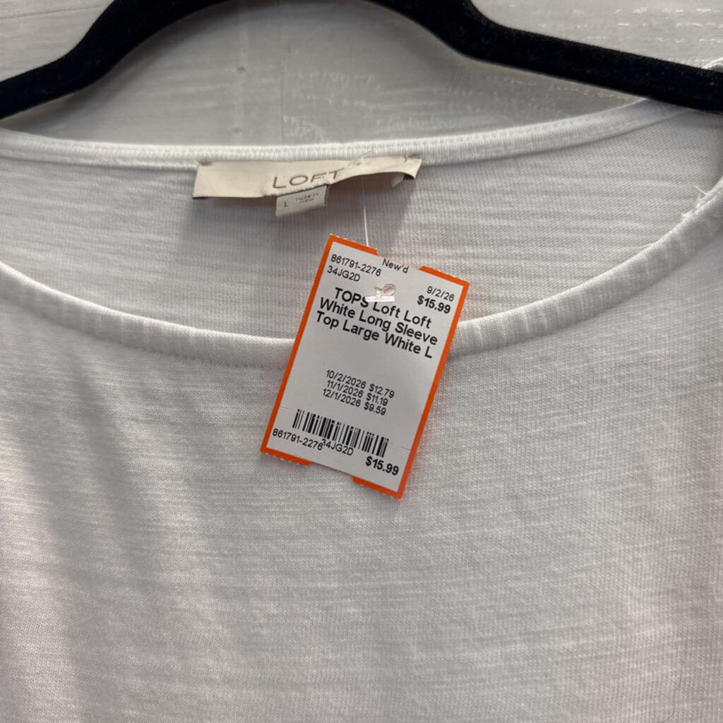 Loft White Long Sleeve Top Large