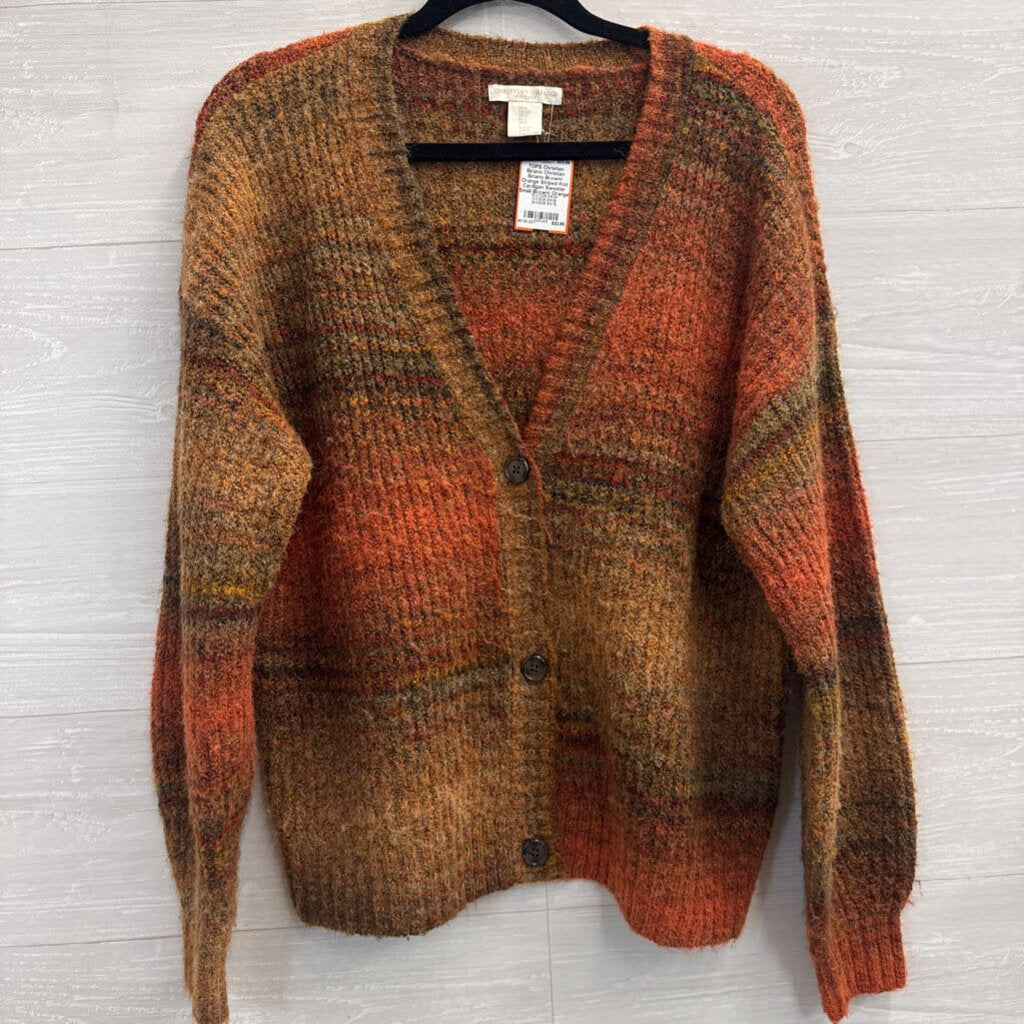 Christian Siriano Brown/ Orange Striped Knit Cardigan Sweater Small
