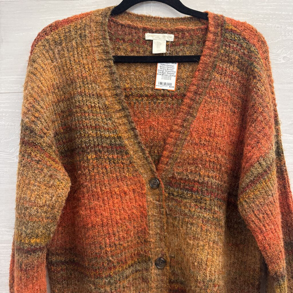 Christian Siriano Brown/ Orange Striped Knit Cardigan Sweater Small