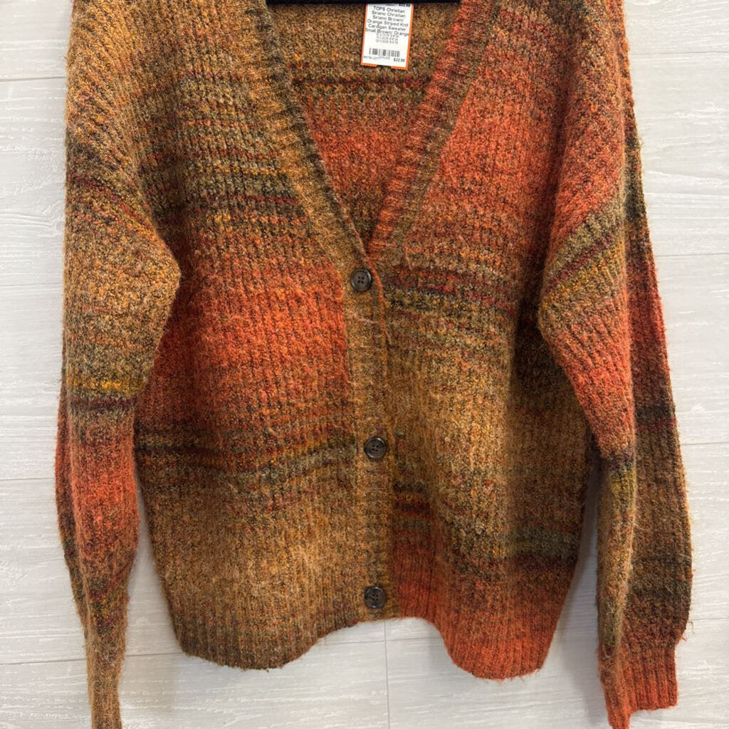 Christian Siriano Brown/ Orange Striped Knit Cardigan Sweater Small