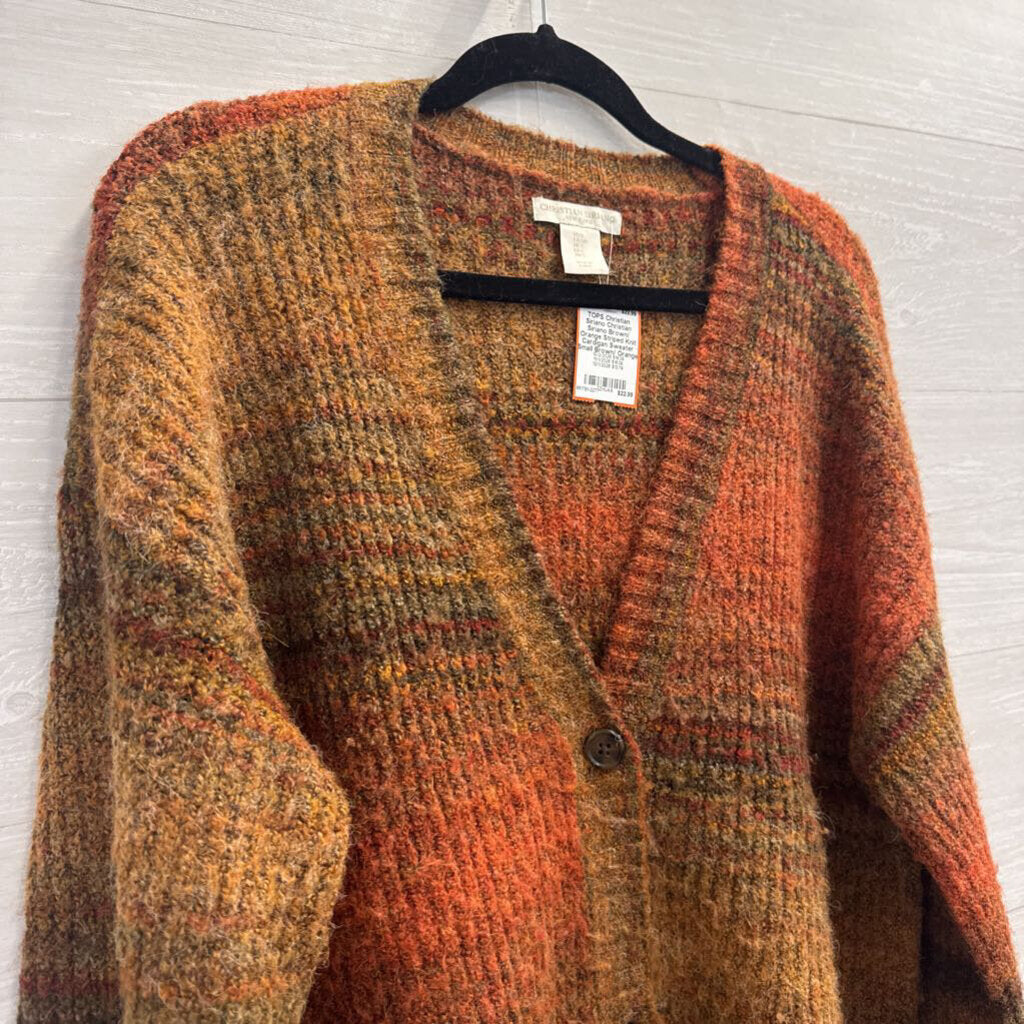 Christian Siriano Brown/ Orange Striped Knit Cardigan Sweater Small