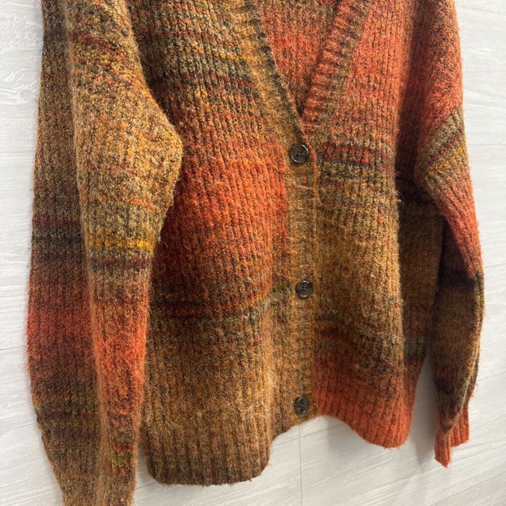 Christian Siriano Brown/ Orange Striped Knit Cardigan Sweater Small