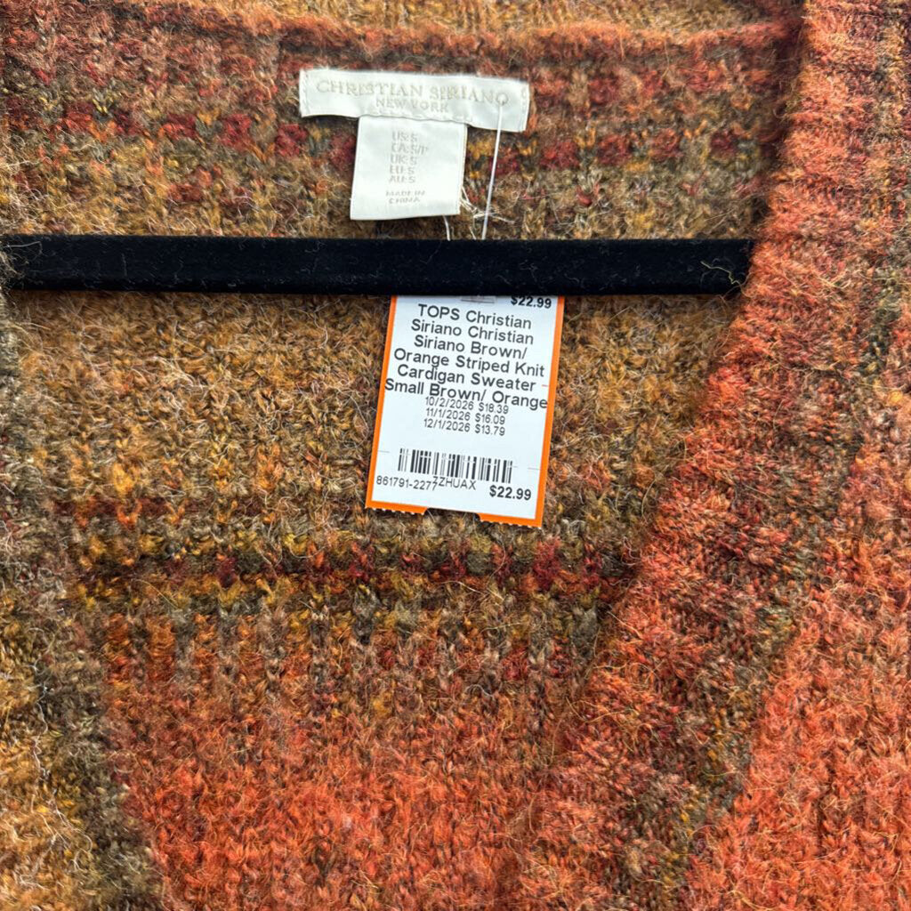 Christian Siriano Brown/ Orange Striped Knit Cardigan Sweater Small