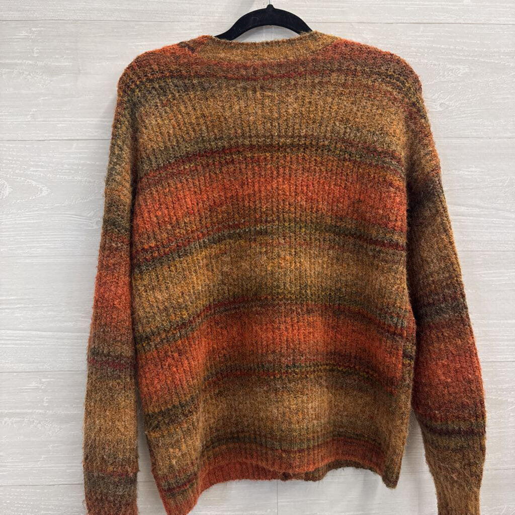 Christian Siriano Brown/ Orange Striped Knit Cardigan Sweater Small
