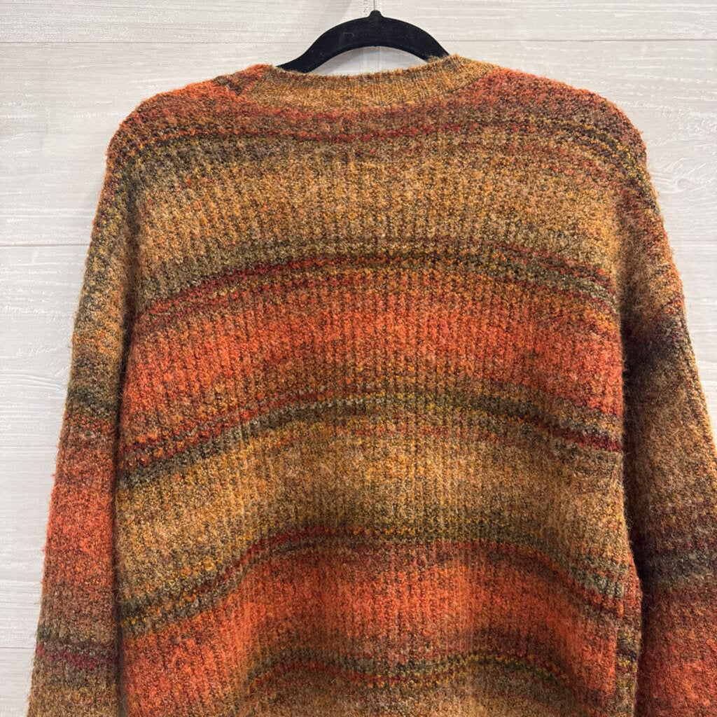 Christian Siriano Brown/ Orange Striped Knit Cardigan Sweater Small