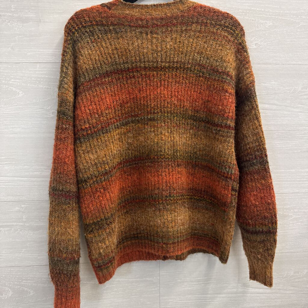 Christian Siriano Brown/ Orange Striped Knit Cardigan Sweater Small