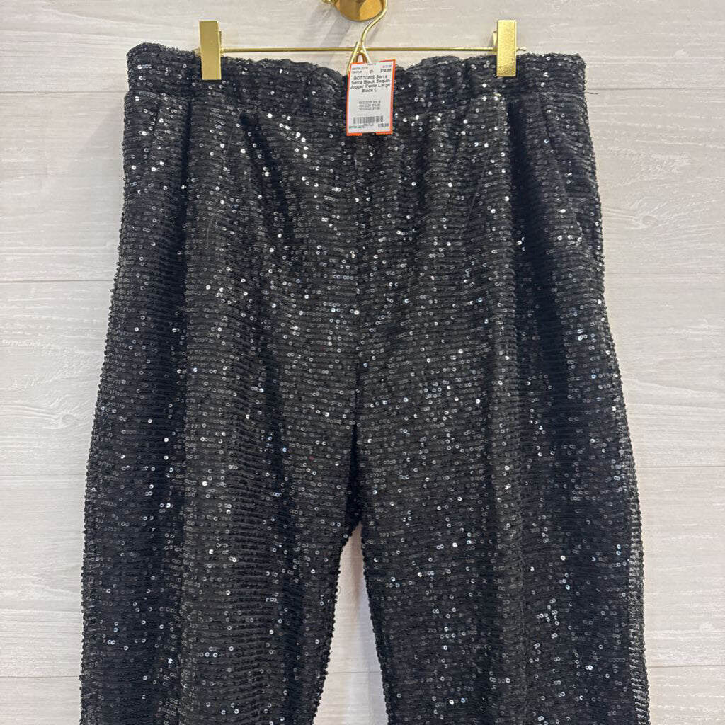 Serra Black Sequin Jogger Pants Large