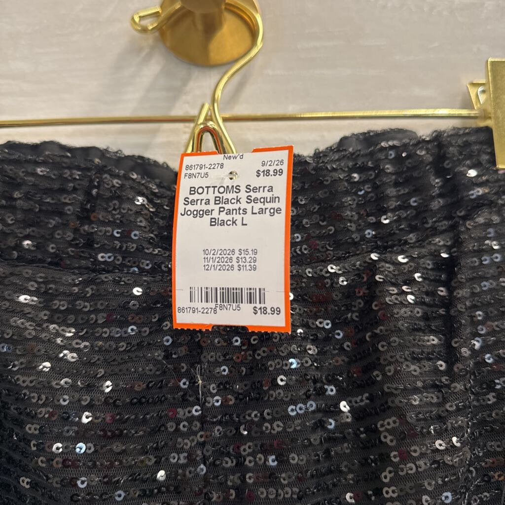 Serra Black Sequin Jogger Pants Large
