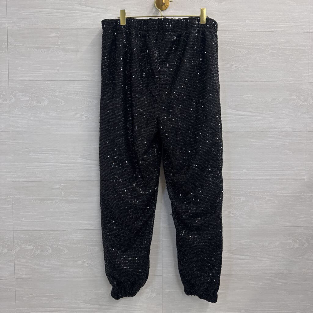 Serra Black Sequin Jogger Pants Large