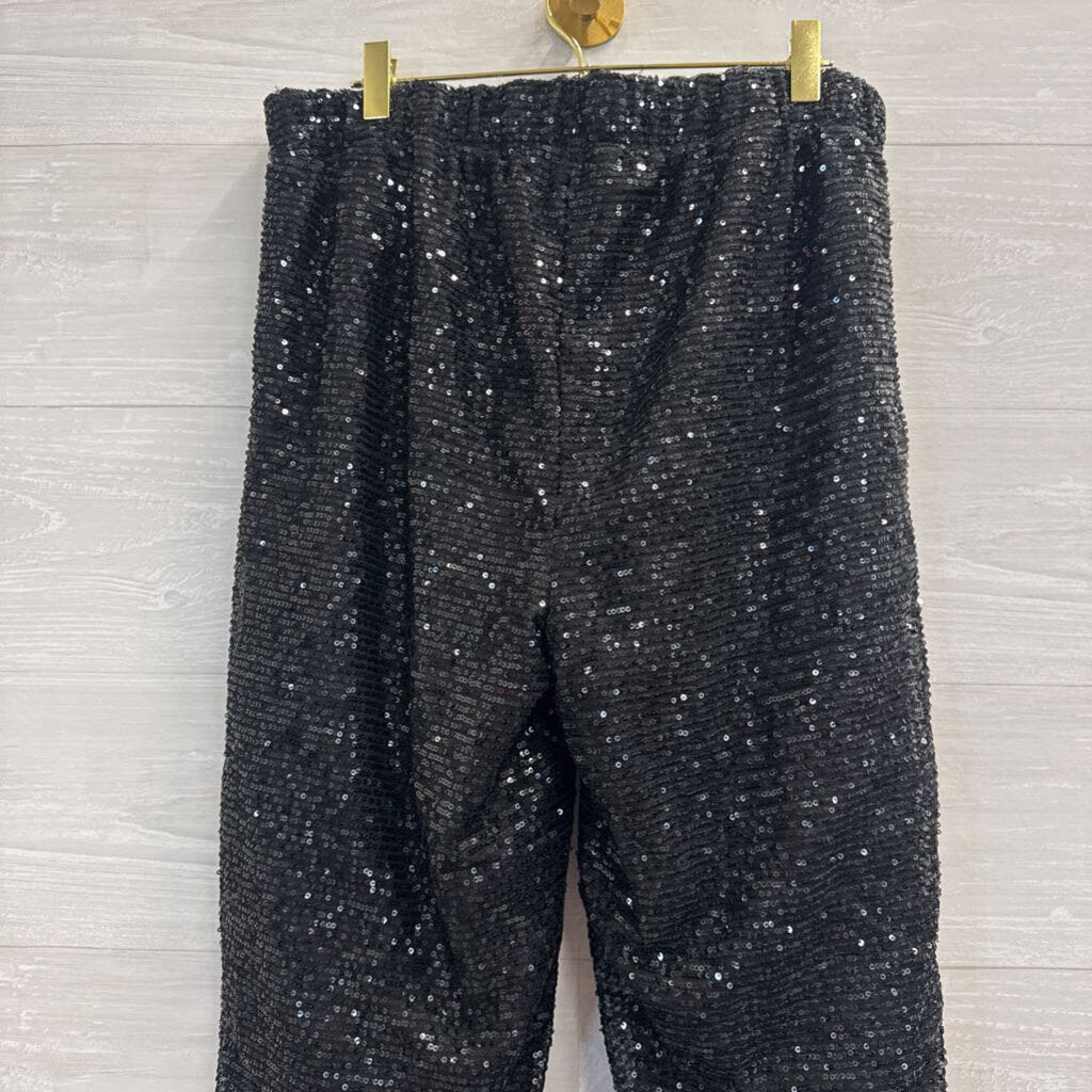 Serra Black Sequin Jogger Pants Large