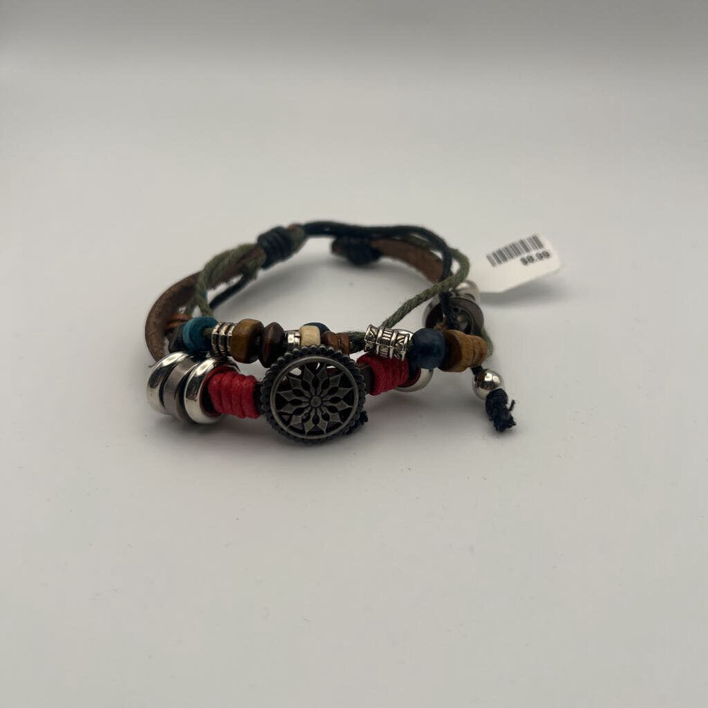 Multi Layered Leather Charm Bracelet