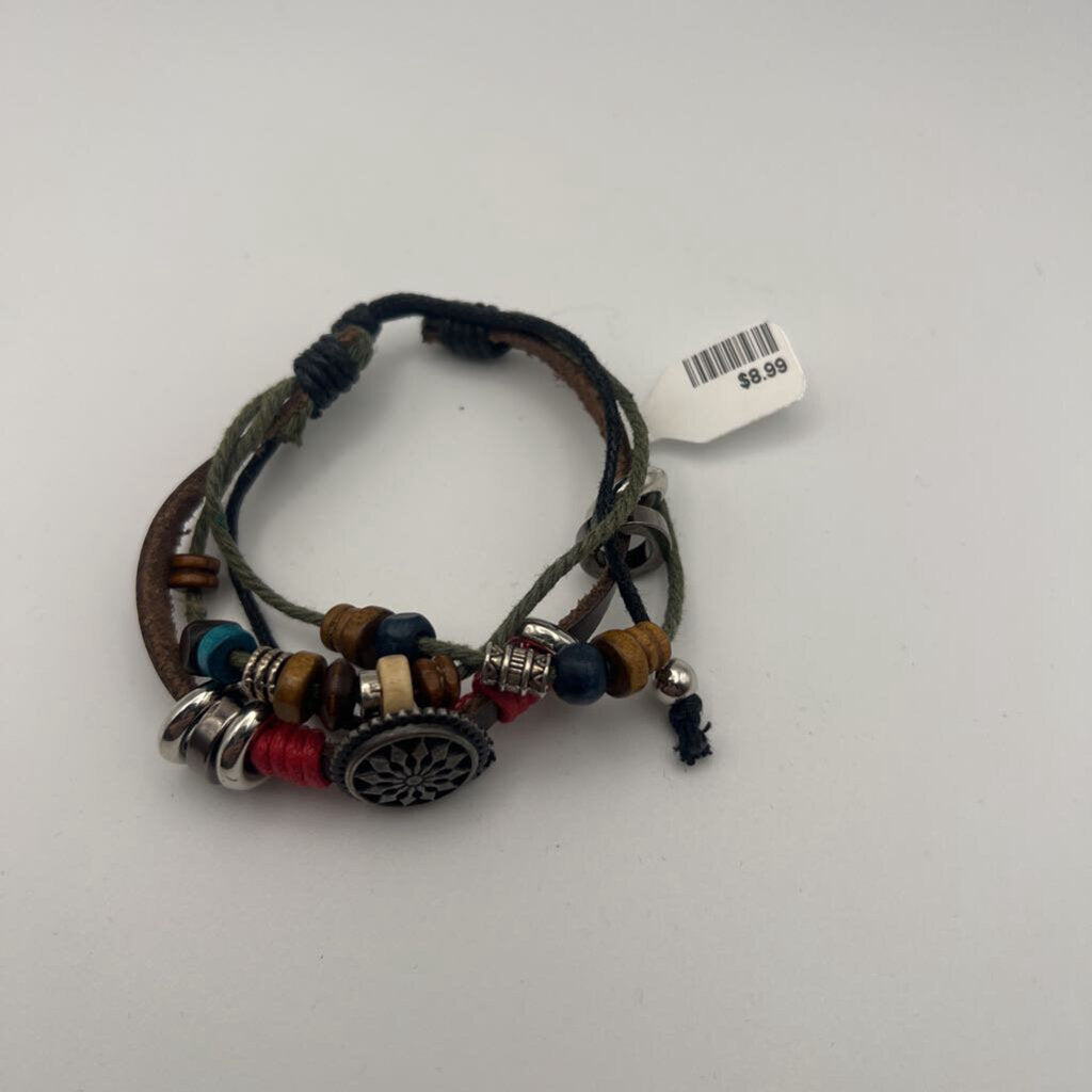 Multi Layered Leather Charm Bracelet