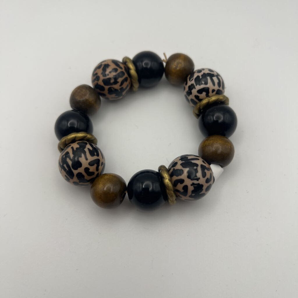 Gold/ Black Beaded Stretchy Bracelet