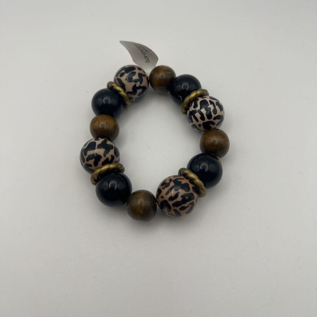 Gold/ Black Beaded Stretchy Bracelet