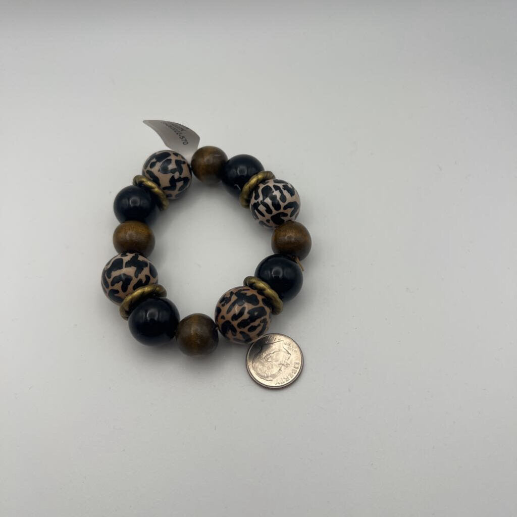 Gold/ Black Beaded Stretchy Bracelet