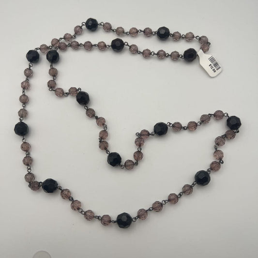Black/ Mauve Beaded Crystal Long Necklace