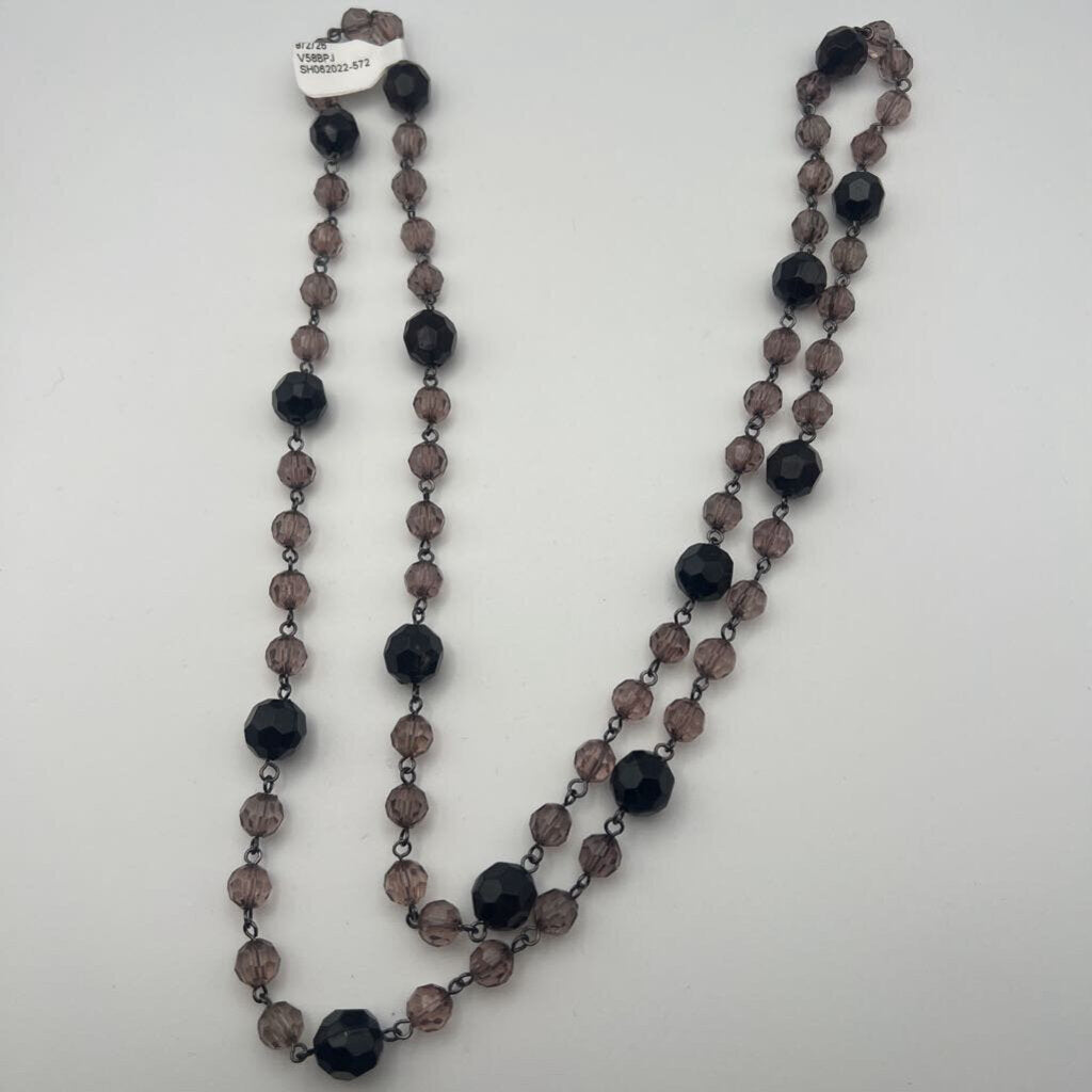 Black/ Mauve Beaded Crystal Long Necklace