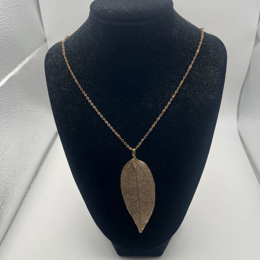 Gold Leaf Pendant Long Necklace