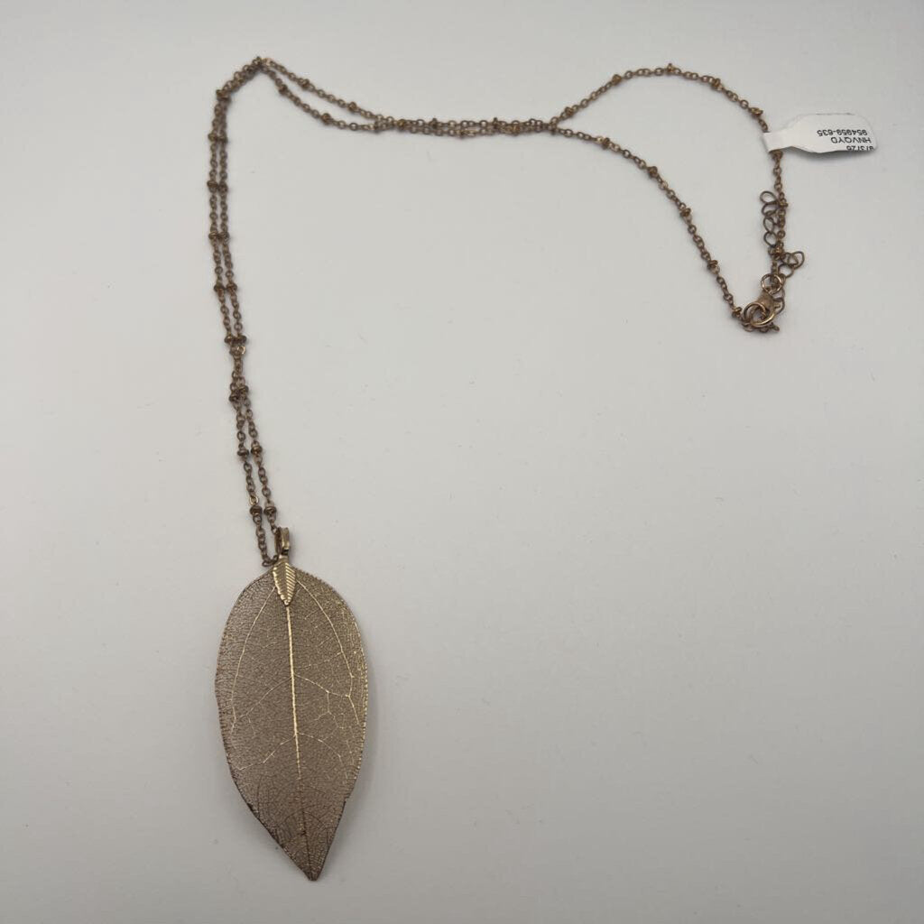 Gold Leaf Pendant Long Necklace