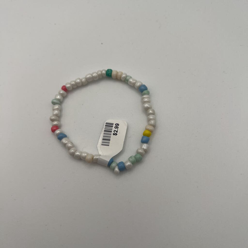 White Beaded Stretchy Bracelet