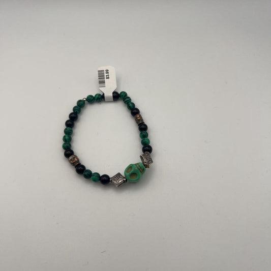 Green/ Black Skull Beaded Stretchy Bracelet
