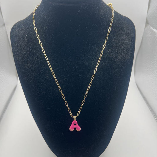 Gold/ Pink Letter A Pendant Necklace
