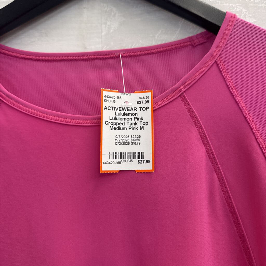 Lululemon Pink Cropped Tank Top Medium