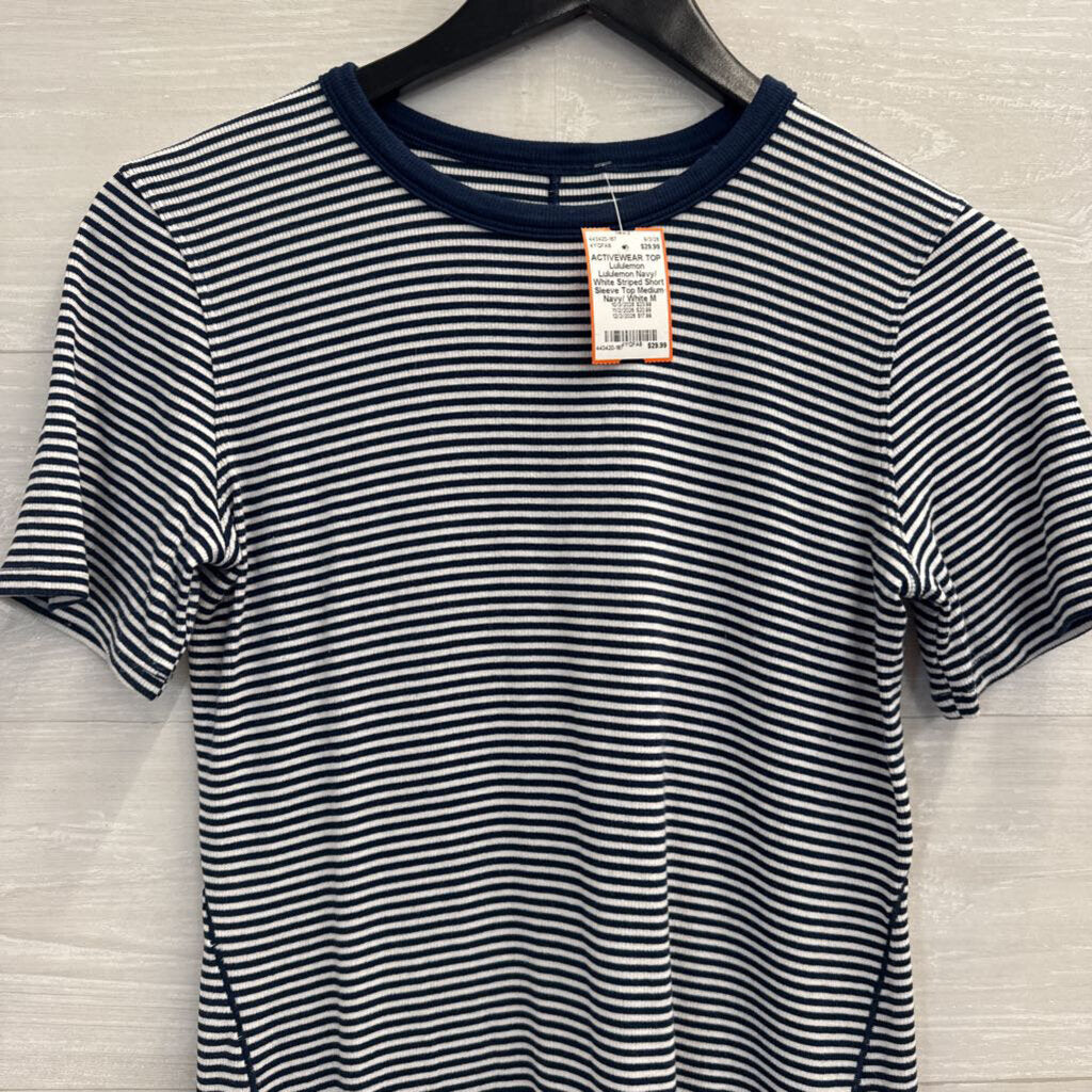 Lululemon Navy/ White Striped Short Sleeve Top Medium