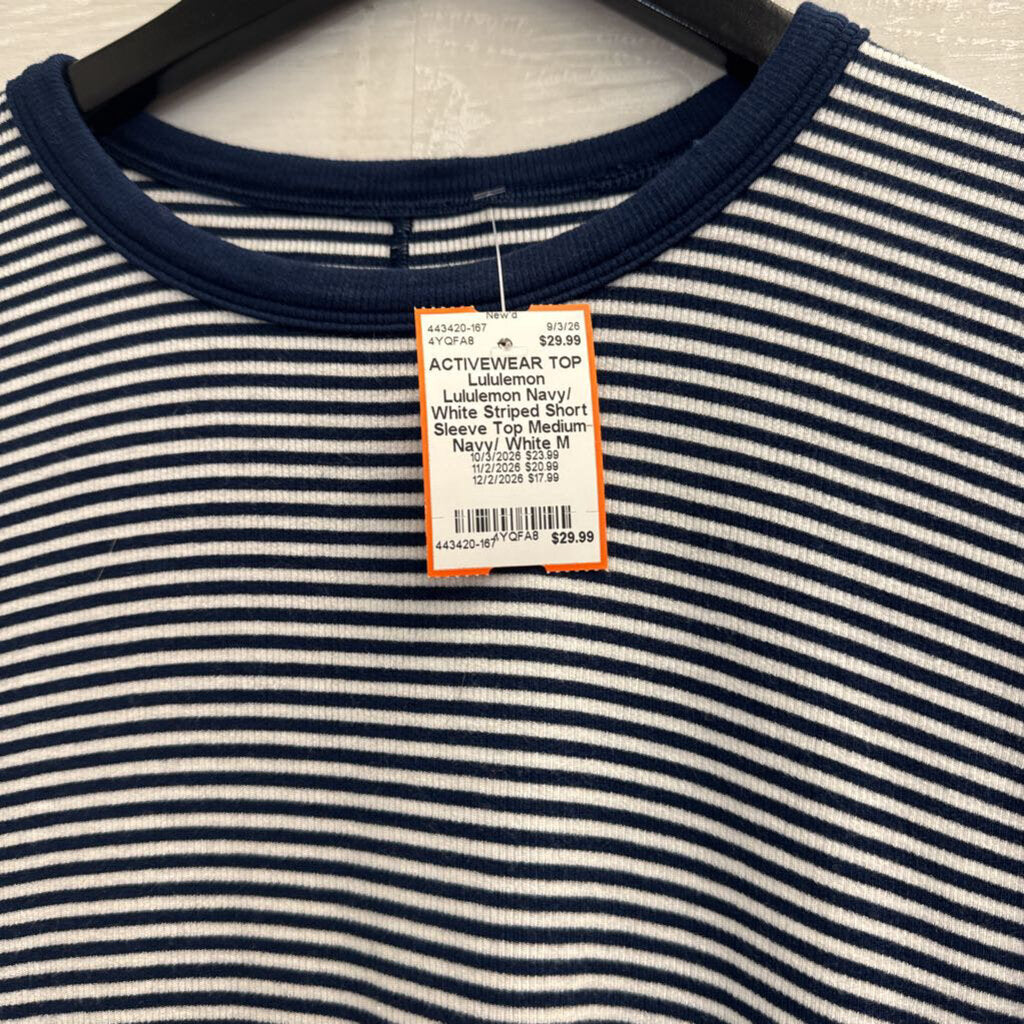 Lululemon Navy/ White Striped Short Sleeve Top Medium