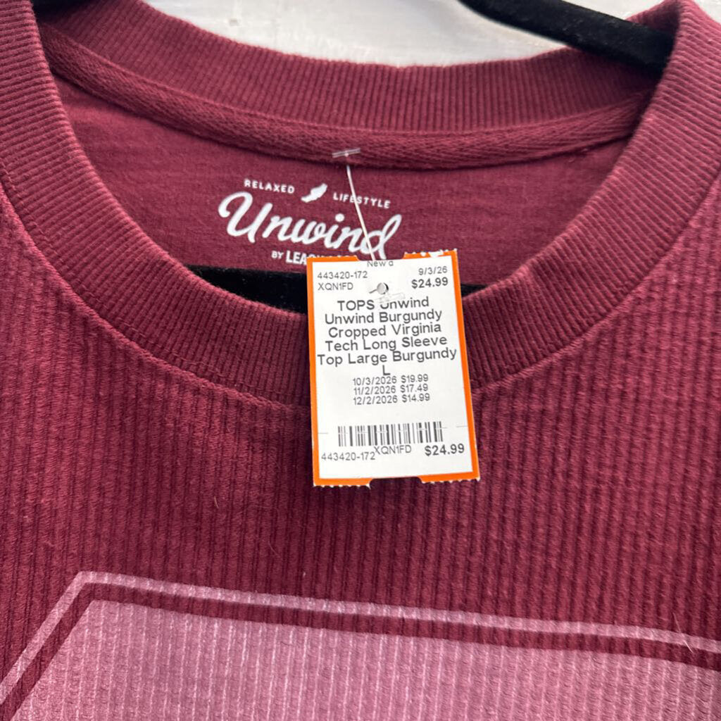 Unwind Burgundy Cropped Virginia Tech Long Sleeve Top Large
