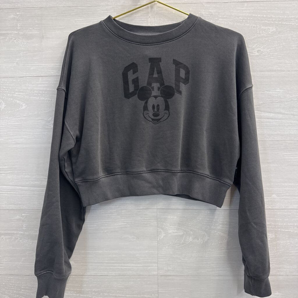 Gap Disney Grey/ Black Cropped Mickey Pullover Extra Small