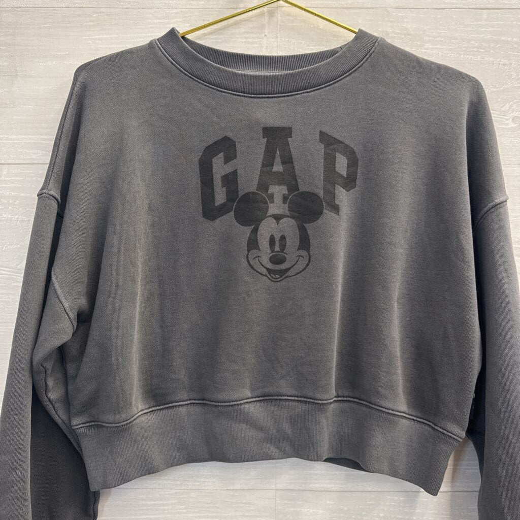 Gap Disney Grey/ Black Cropped Mickey Pullover Extra Small