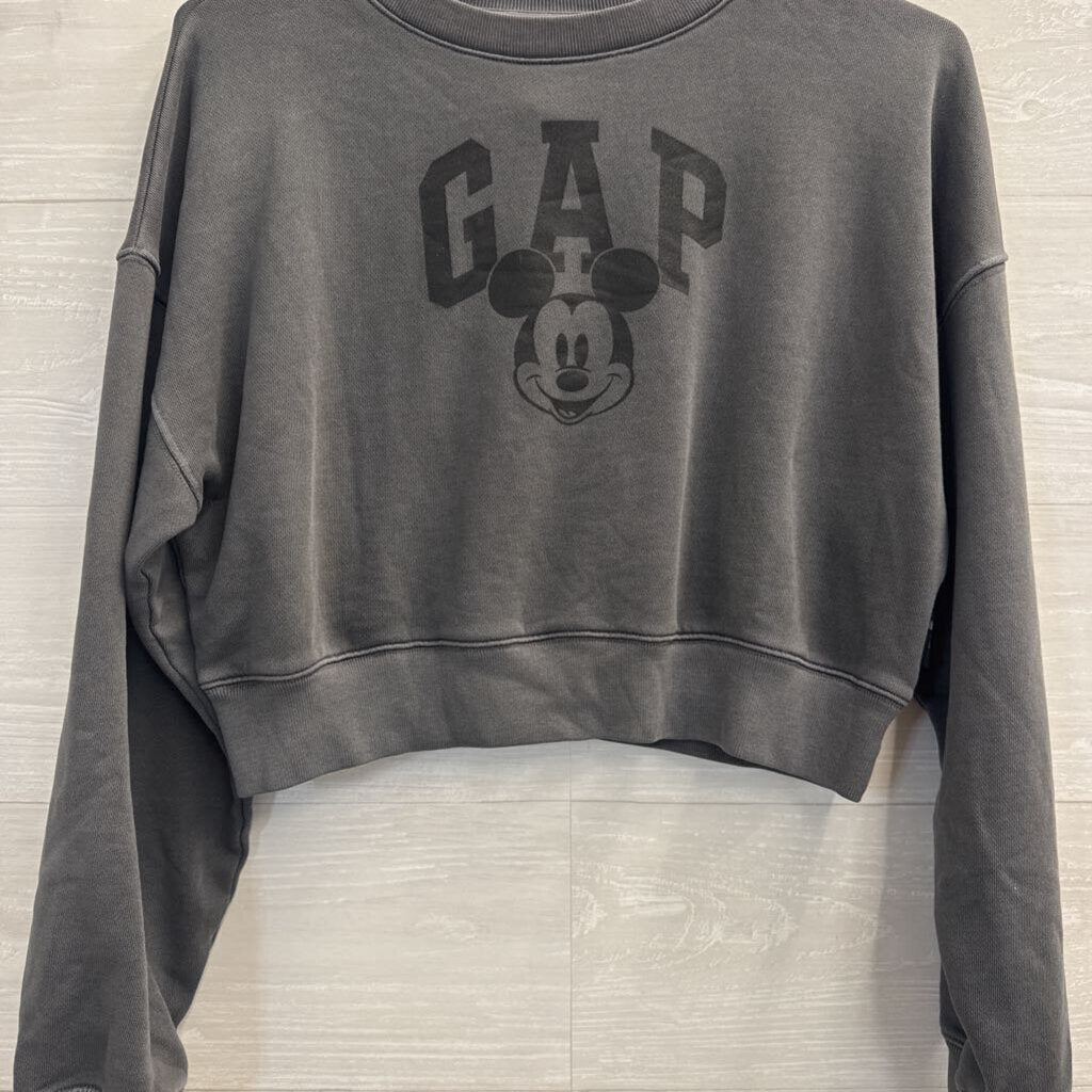 Gap Disney Grey/ Black Cropped Mickey Pullover Extra Small