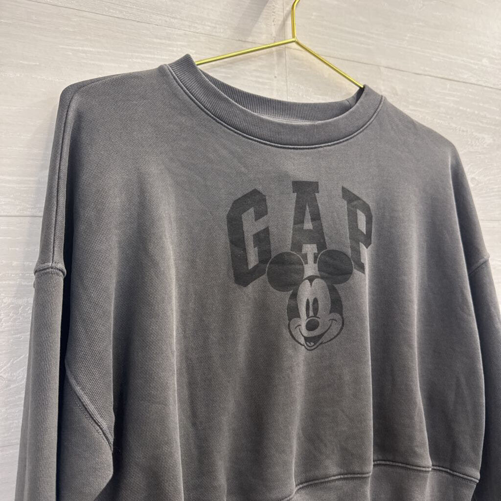 Gap Disney Grey/ Black Cropped Mickey Pullover Extra Small