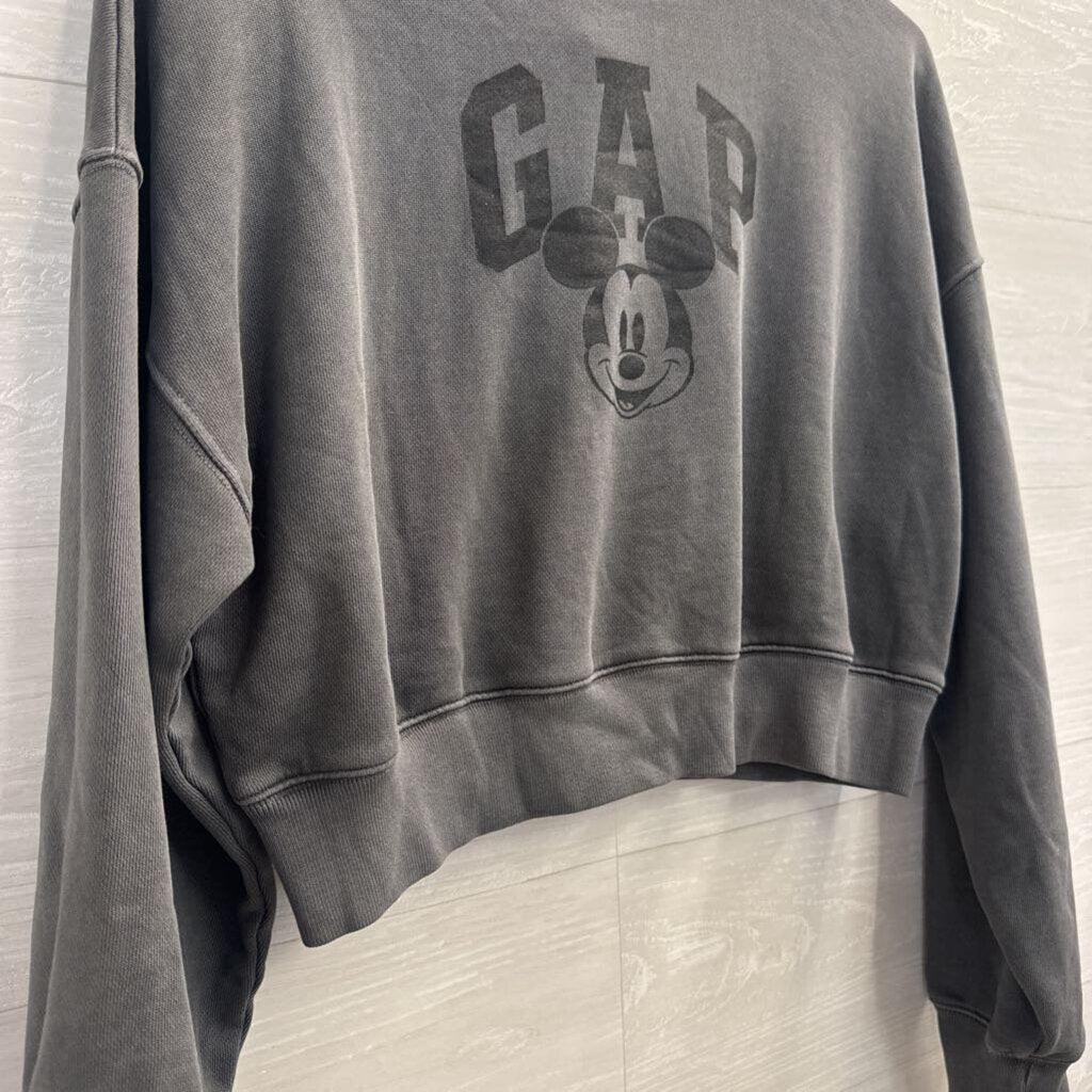 Gap Disney Grey/ Black Cropped Mickey Pullover Extra Small