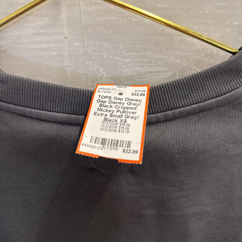 Gap Disney Grey/ Black Cropped Mickey Pullover Extra Small