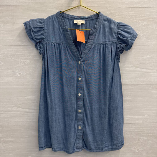 Loft Blue Chambray Short Sleeve Button Front Top Small